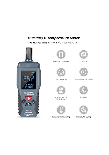 Springsun Akıllı Sensör Dijital Nem/sıcaklık Ölçer - Yüksek Hassasiyet Lcd