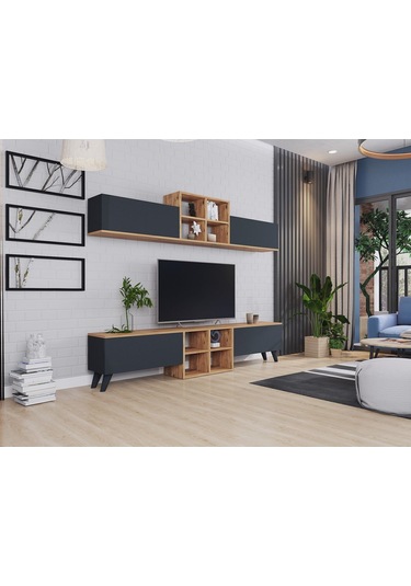 Eyfel 4 Kapaklı Tv Ünitesi, Tv Sehpası Atlantik Çam - Antrasit Antrasit