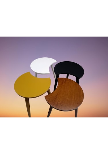 Zigon-Orta Sehpa Takım Hilal Model Parlak Çok Renkli Kayın Torna