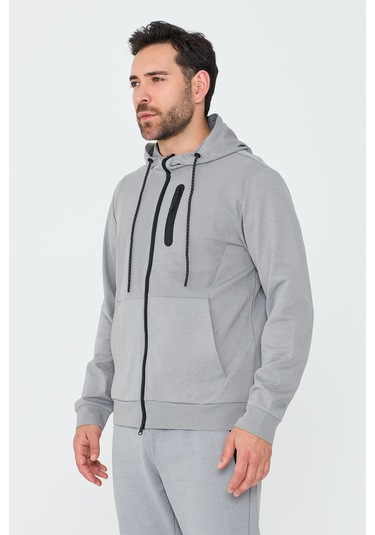 White Stone Gri Kapüşonlı Fermuarlı Erkek Sweatshirt Grey