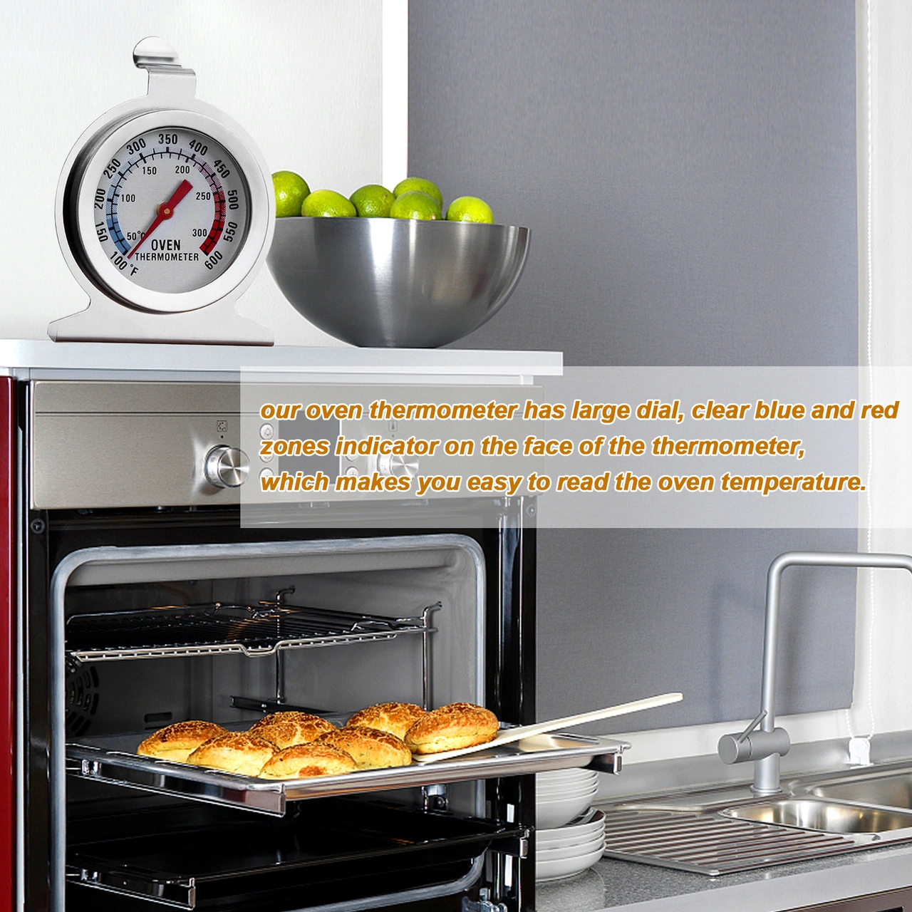 Youmex Stainless Steel Fırın Termometresi, 50-300 C/100-600 F Aralığında, Çift Ölçekli, Tek Adet