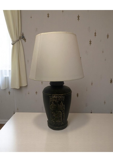 Gold Renk Eskitme Sümer Dekoratif Abajur - Beyaz Beyaz