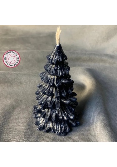 Uretti - Ayşe 7362 - El Yapımı Yılbaşı Temalı Çam Ağacı Şeklinde Dekoratif Lacivert Mum - 5 X 10 Cm Siyah