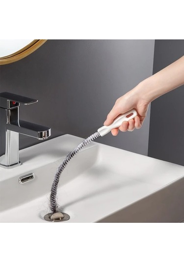 Tongdashop Beyaz Manuel Lavabo Tıkanıklık Açıcı - Esnek Boru Temizleyici Ve Kanca Beyaz
