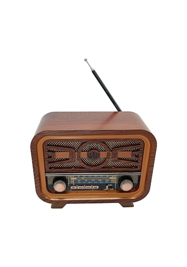 Radyo Retro Ceviz Bluetooth Hoparlör Tf Kart Şarjlı Led N1b2