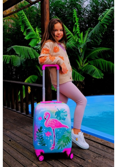 Gedox Kids Pembe Flamingo Ve Güneş Desenli Kız Çocuk Valizi 153.03 Pembe Flamingo Ve Güneş