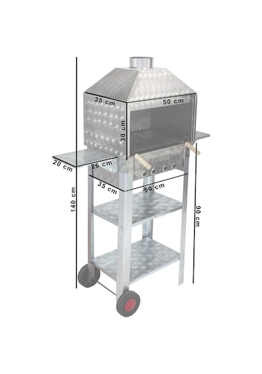 Metehan MTH-87 Davlumbazlı - Bacalı - Kanatlı - Lama Izgaralı - İki Tekerlekli Mangal