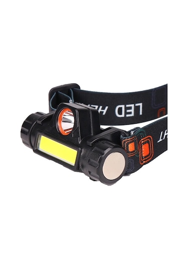Cob Led 1200 Lümen Şarjlı Kafa Lambası + USB şarj kablosu Siyah