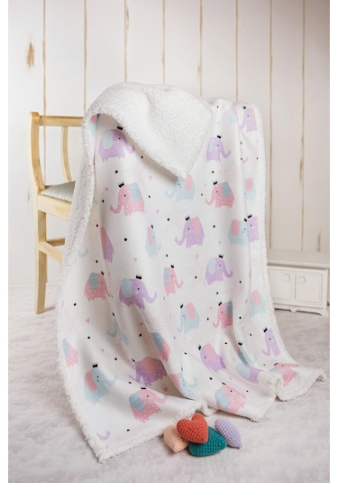 Fluffy Bebek Battaniyesi 80x100 Cm Elephant Kundak Puset Çift Taraflı Koyun Tüyü Battaniye