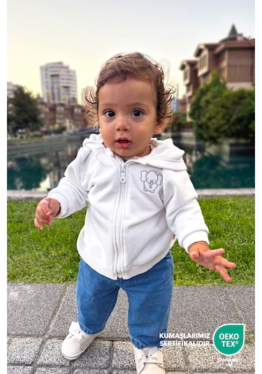 Bebek/cocuk Nakış Detaylı Fermuarlı Sweatshirt Gri