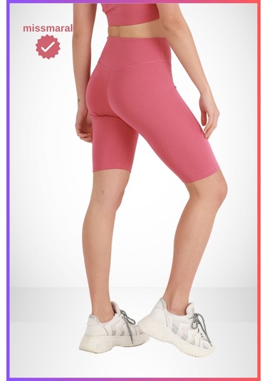 Kadın Yüksek Bel Toparlayıcı Tayt Kısa Spor Şort Deniz Havuz Spor Biker Shorts Gül Kurusu 1070 Gül Kurusu