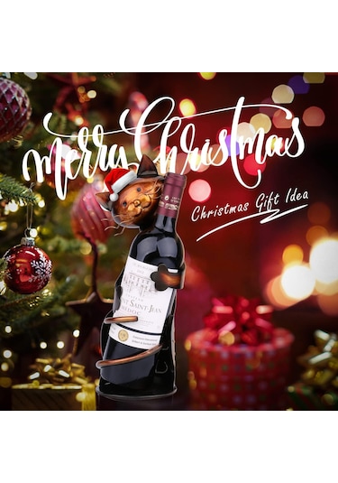 Hangfox Kedi Şekilli Metal Şarap Tutucu - Ev Dekoru Ve Pratik Kullanım - Kireçten Renkli - 11.7x11x33.1 Cm