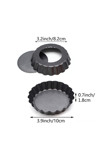 Yaleker 6'lı 10 Cm Mini Tart Kalıbı, Çıkarılabilir Tabanlı, Anti-yapışkan Kaplama, Küçük Tart Ve Kişisel Pasta Pişirme İçin Siyah