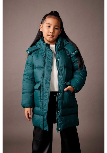 Defacto Kız Çocuk Su İtici Kapüşonlu Kaban A2538A823AUGN623 Yeşil