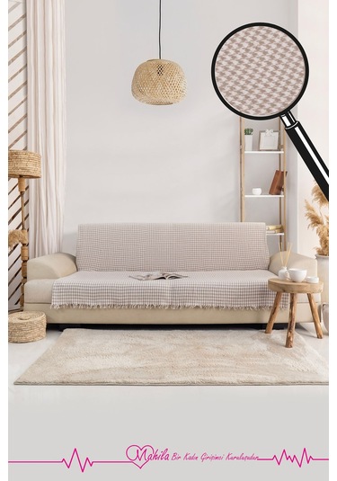 Klasik Pamuklu Koltuk Örtüsü 170x300 Cm Kazayağı Desen Koltuk Örtüsü Bej