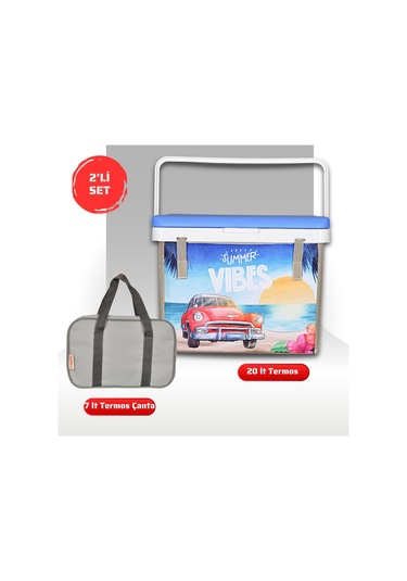Buzluk Termos Set-20 Lt Kumaş Buzluk Termos 1029 Cooler Box +7 Lt İzolasyonlu Çanta Karışık Çok Renkli