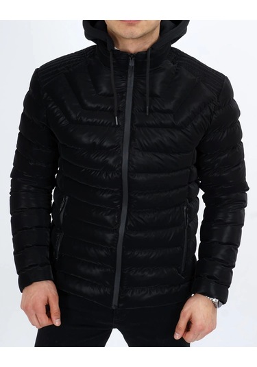Dynamo Erkek Kapüşonlu Şişme Süet Slim-fit Mont Siyah