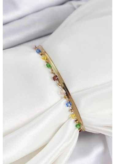 316l Çelik Gold Renk Karışık Renkli Kristal Taşlı Kadın Bileklik Çok Renkli
