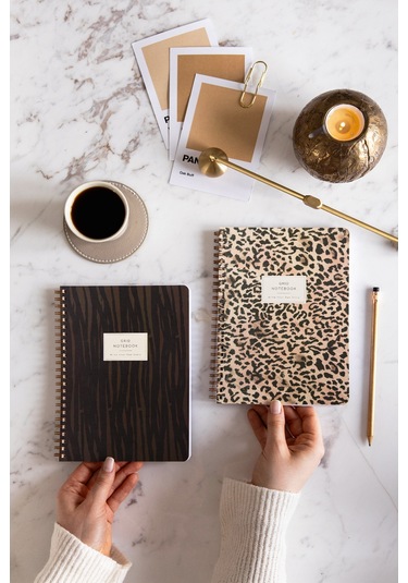 A5 Spiralli Karton Kapak 2 Li Set Kareli Okul Defteri 80 Yaprak, Ders Programlı Leopar