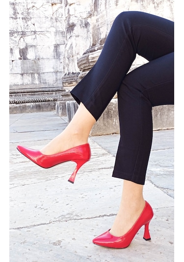 Gdt Ayakkabı Kırmızı Rugan Kadeh Topuklu Kadın Stiletto 001