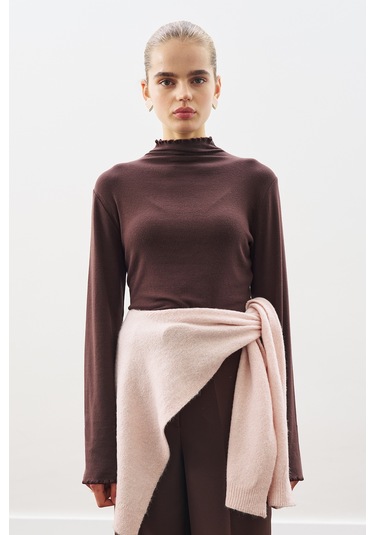 Kare Yaka Bağlamalı Triko Atkı Pembe Pembe