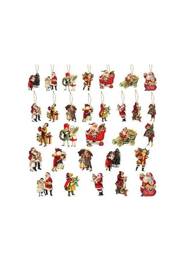 Novahub Ahşap Noel Baba Süsleri Seti - 45 Parça + 10m Keten İp, El Yapımı Dekoratif Figürler