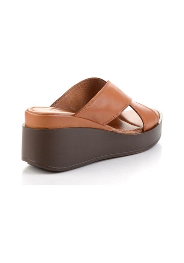 Taba Hakiki Deri Kadın Terlik K04359022203 Taba