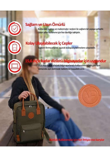 Npo Dailylife 16" Unisex Smart Notebook Günlük Sırt Çantası-Haki