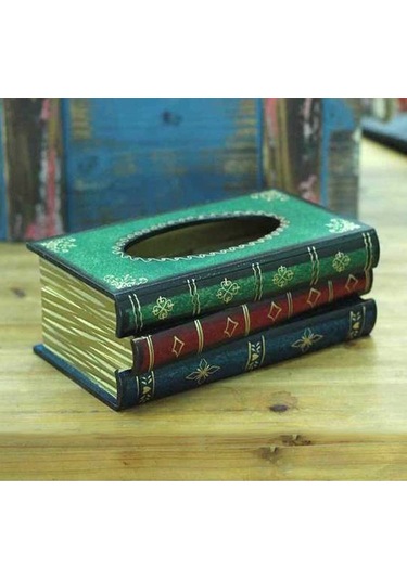 Sones Retro El Çizimi Kitap Stili Mendil Kutusu Kılıfı Yeşil