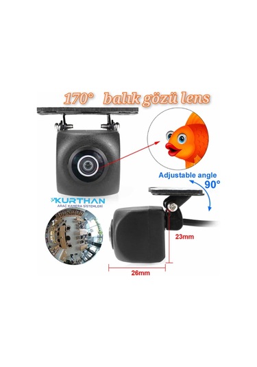 170 Açılı Balık Gözü Lens Ön Yan Arka Kullanıma Uyumlu 12 Volt