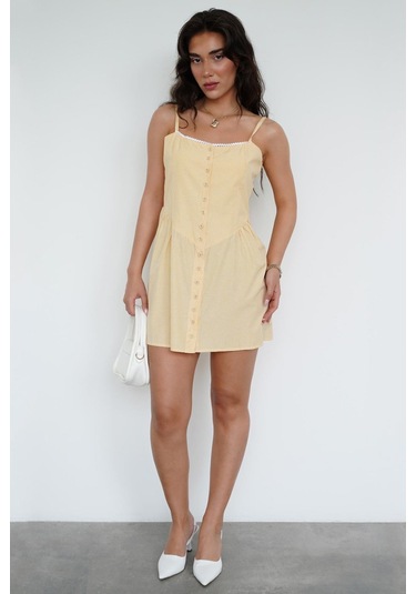 Madmext Sarı Pötikareli Kadın Mini Elbise Mg2387 Sarı