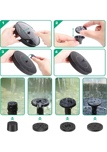 Konesam Güneş Enerjili Bahçe Fıskiyesi - Suhavuzu Ve Kuş Yıkama İçin Kayar Pompa, 4 Fıskiye Başlığı, 150l/h Debi, 70cm Yükseklik, Siyah Abs Malzeme