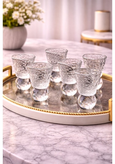 6 Kişilik Cam Elmas Ayaklı Kahve Yanı Bardağı Bardak 50ml Şeffaf