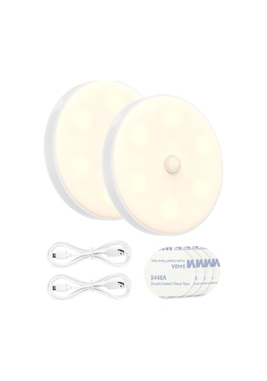 Xiyyadms Usb Şarjlı Manyetik Hareket Sensörlü Gece Lambası, Otomatik Açma/kapatma, 3 Mod, Beyaz Işık, 2 Adet Paket - Dolap, Yatak Odası, Koridor İçin Beyaz