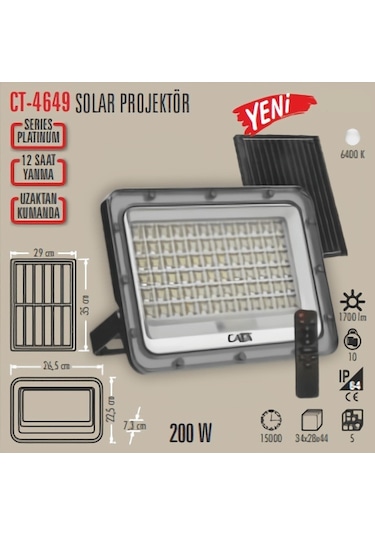 Cata Ct-4649 200w Solar Led Projektör