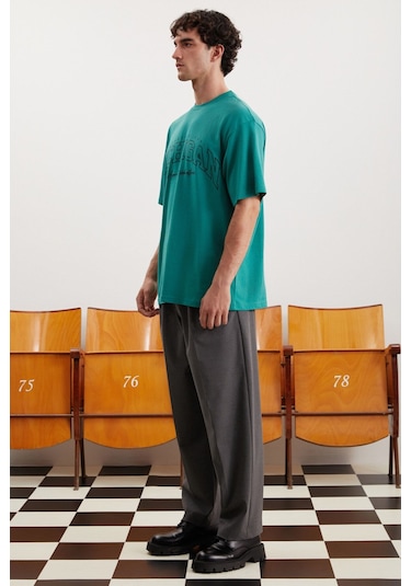 GRIMELANGE Norıs Erkek Regular Fit %100 Pamuk Baskılı Yeşil T-shirt Yeşil