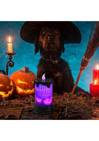 Cadılar Bayramı Mumları Cadılar Bayramı Alevsiz Mumları - Pil İle Çalışan Gerçek Balmumu Led Sütun Mumlar, Kale, Cadı Ve Çıkartma Mumlarla Sıcak Işık Çok Renkli