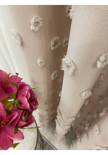 Brillant Carla Puffy Püsküllü Perde İstenilen Tüm Ölçülerde Bej Bej