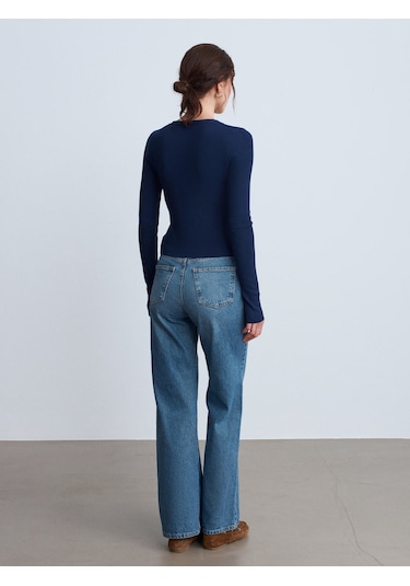 Dilvin 72117 %100 Pamuk Wide Leg Jean-yeşil Yeşil