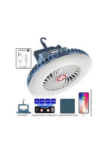Pazly Mini Kamp Işığı Ve Fan, Usb Şarjlı Acil Durum Işığı, Kamp Çadır Işığı, Mavi Mavi
