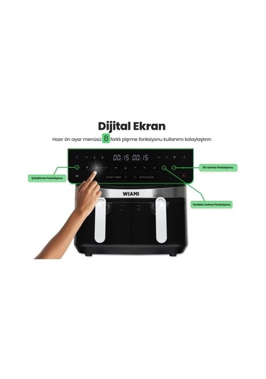 Wiami Airfryer KDF-5599DT 9L Dual Basket Yağsız Fritöz