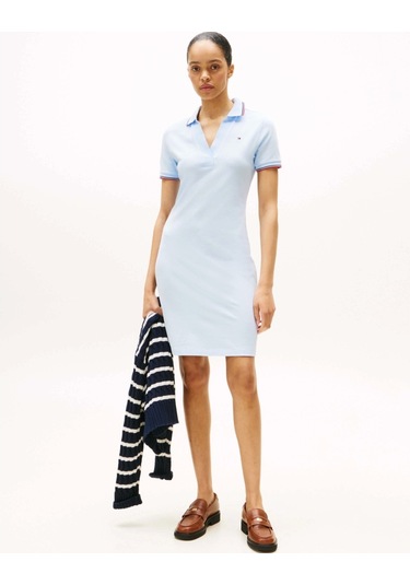 Tommy Hilfiger Kadın 1985 İkonik Şerit Detaylı Dar Kesim Polo Mavi Elbise Ww0ww45740c3q Mavi