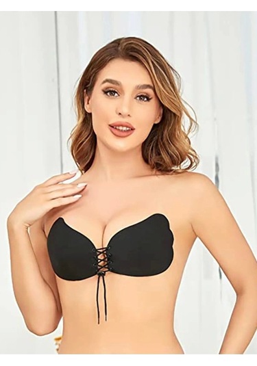 Miss Feliz Bayan Yapışkanlı Kelebek Sütyen Siyah
