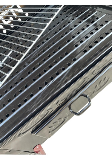 Acn Kömürlü Mangal 35x 60 Cm Katlanır Ayaklı Çift Izgaralı Siyah