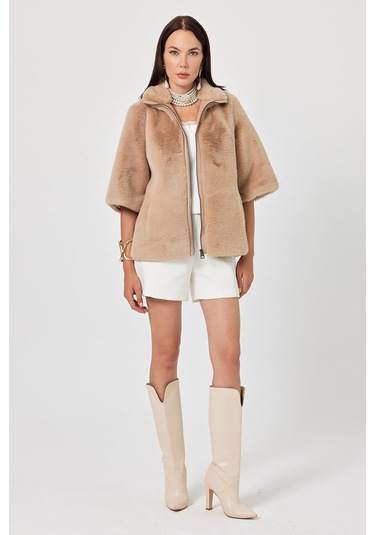 Cecilia Camel Kadın Tüylü Mont 001