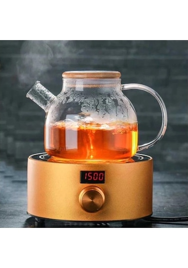 Bambu Kapaklı Isıya Dayanıklı Cam Bitki Çayı Demliği 900 ML