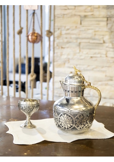 Bakır Sürahi İşlemeli Osmanlı Model Gümüş Renk
