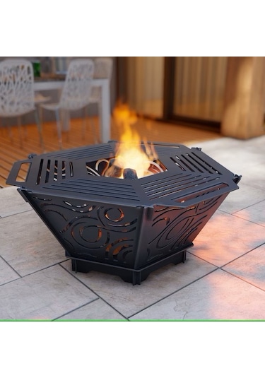 Altıgen Ateş Çukuru Ve Portatif Mangal Desenli Dekoratif