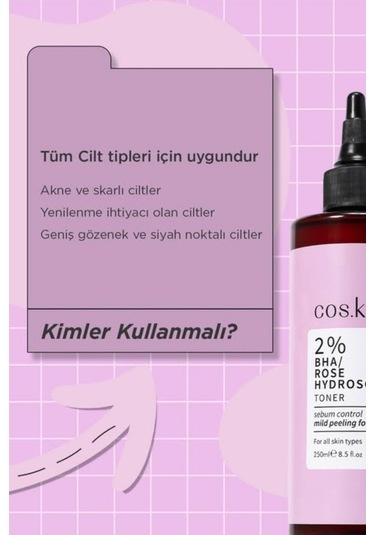 %2 Bha Gül Hidrosol Tonik 250 Ml Gözenek Sıkılaştırıcı, Akne Ve Siyah Nokta Karşıtı Yağ Dengeleyici