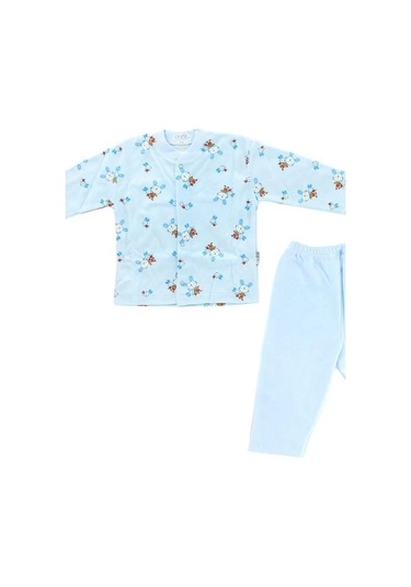 Bebek Pamuklu Önden Çıtçıtlı Tavşanlı Pijama Takım-14797 Mavi